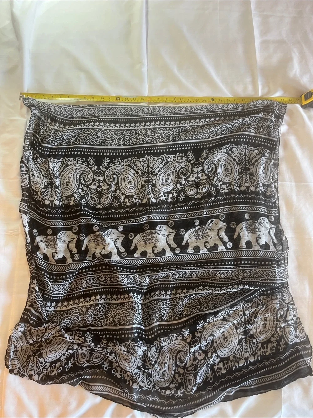 Black and White Elephants Paisley Viscose‎ Scarf 6’